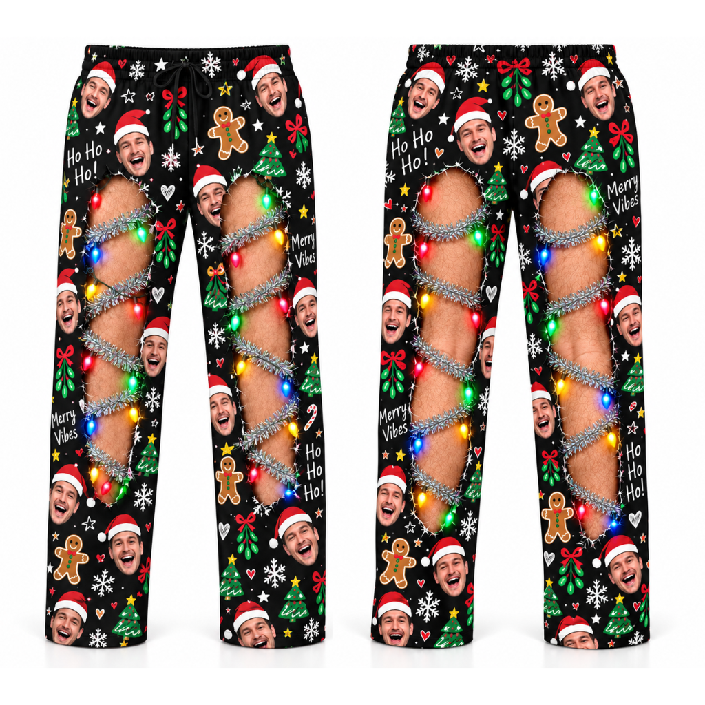 Christmas Pajama Pants Ripped Leg Holiday Lights Lounge Bottoms