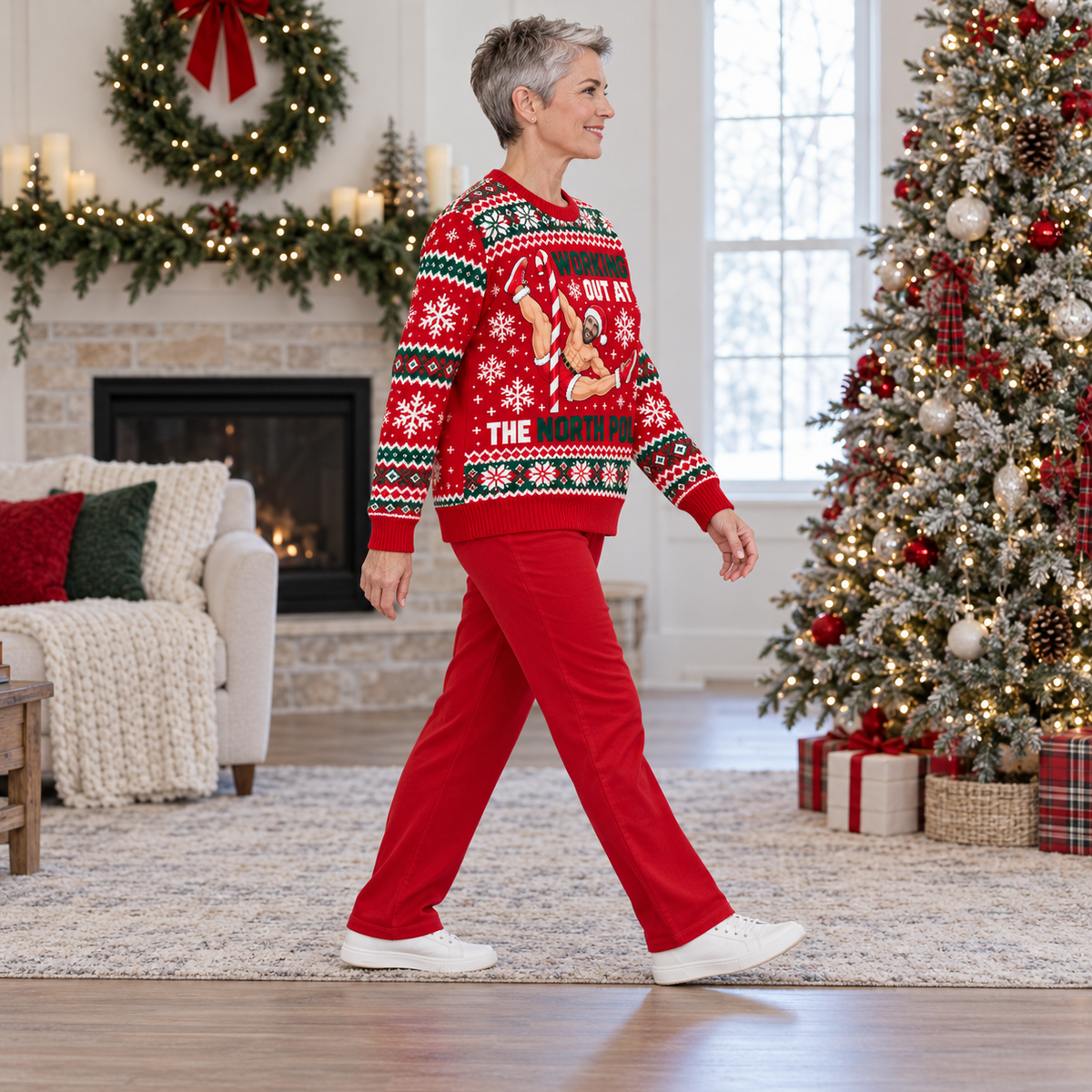 Christmas Sweatshirt Working Out At The North Pole Graphic Crewneck