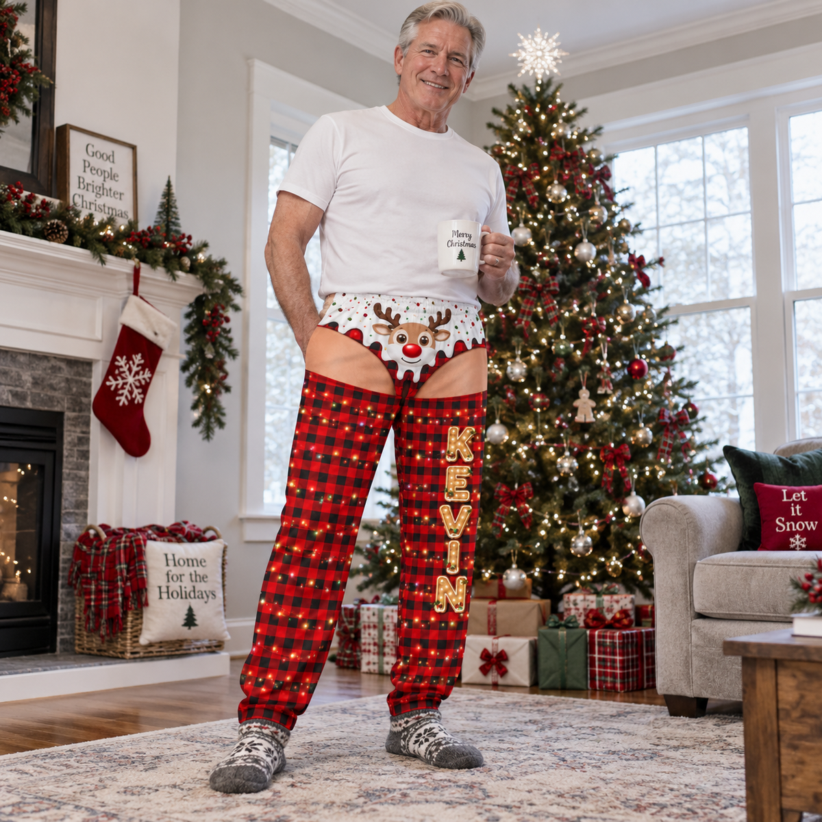 Mens Holiday Pajama Pants Novelty Christmas Printed Sleepwear