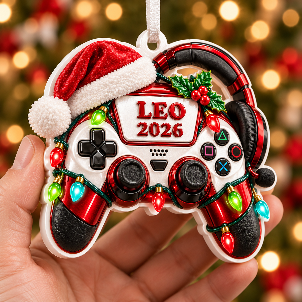 Video Game Controller with Santa Hat and Headset Holiday Keepsake - 3D Relief Ornament