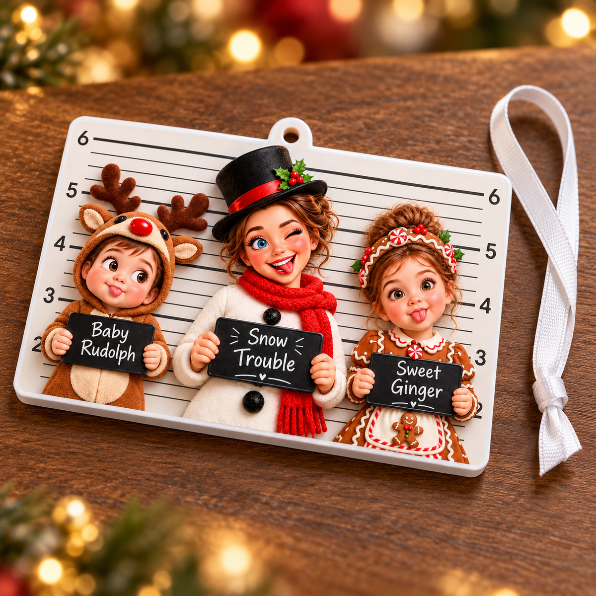Christmas Mugshot Lineup Kids Costumes Rectangular Hanging Holiday Keepsake - 3D Relief Ornament