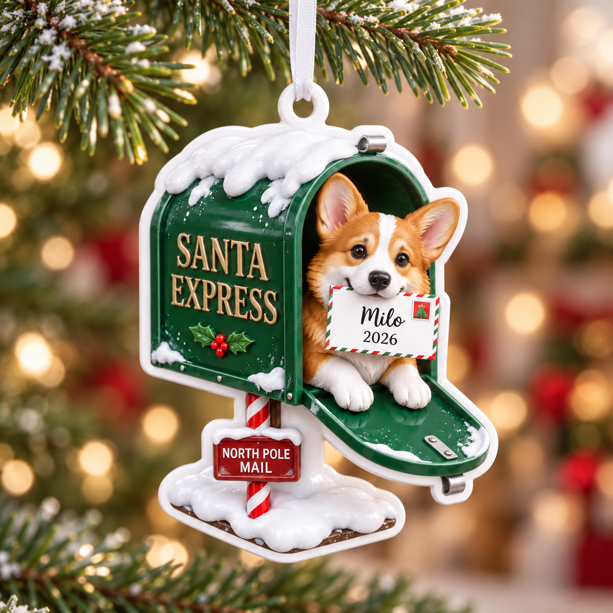 Glossy White Acrylic Collectible Figure Silhouette Holiday Hanging Tree Keepsake - 3D Relief Ornament