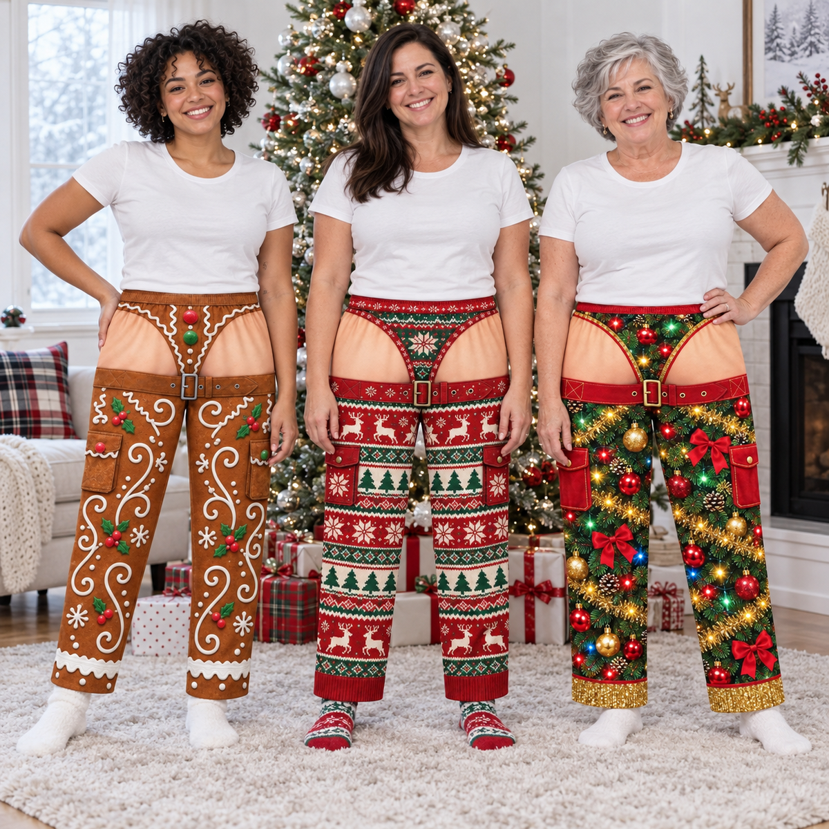 Christmas Chaps Pajama Pants Funny Holiday Print Lounge Bottoms
