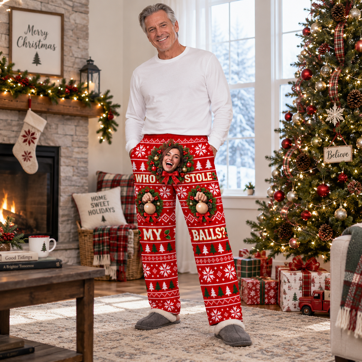 Christmas Pajama Pants Mens Novelty Printed Holiday Lounge Trousers