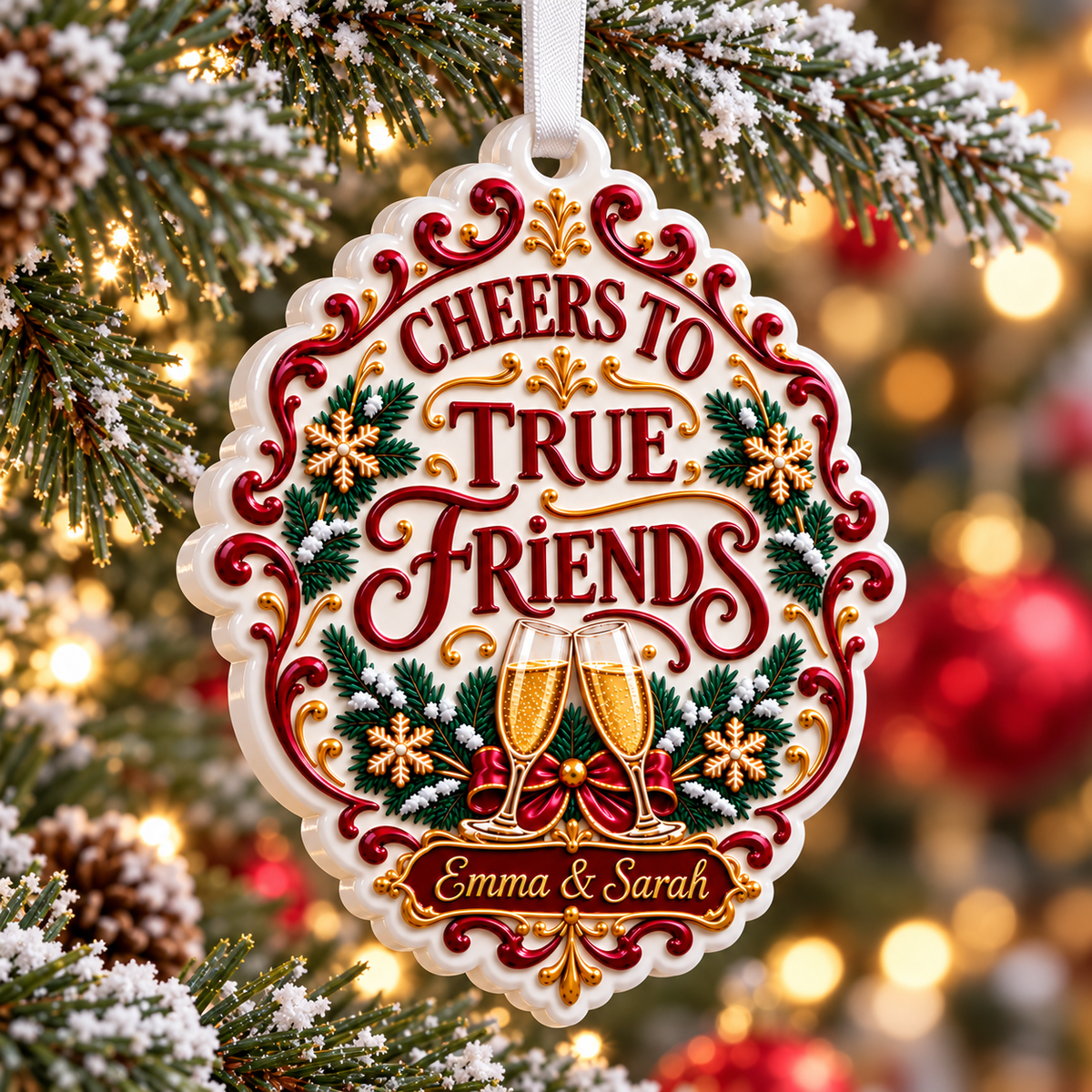 Cheers To True Friends Champagne Flutes Holiday Keepsake - 3D Relief Ornament