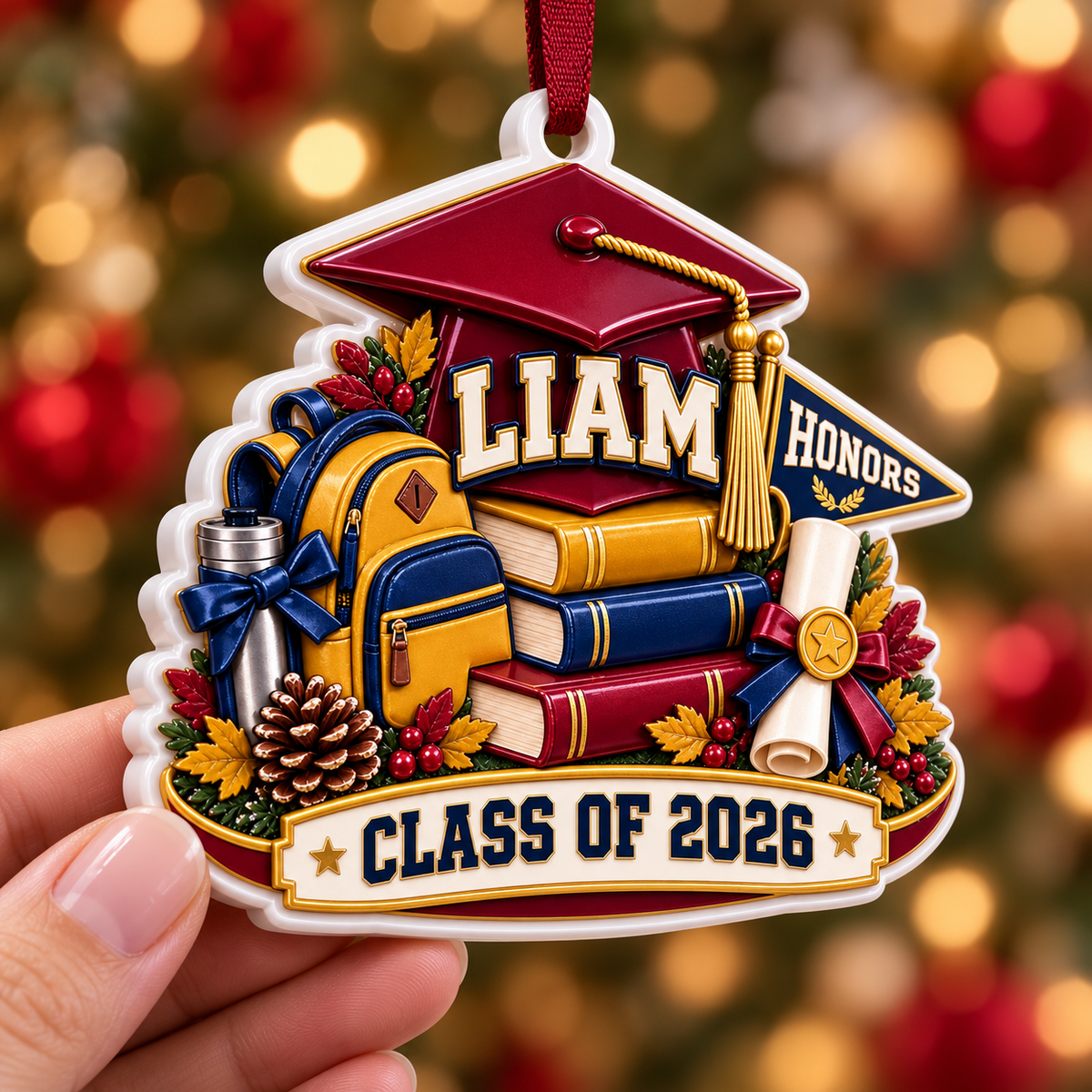 Class of 2026 Academic Graduation Cap and Books Commemorative Keepsake - 3D Relief Ornament