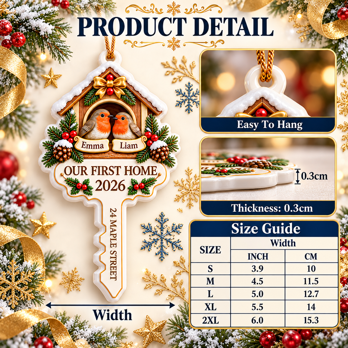 House Key First Home Robin Birds Nest Holiday Tree Keepsake - 3D Relief Ornament