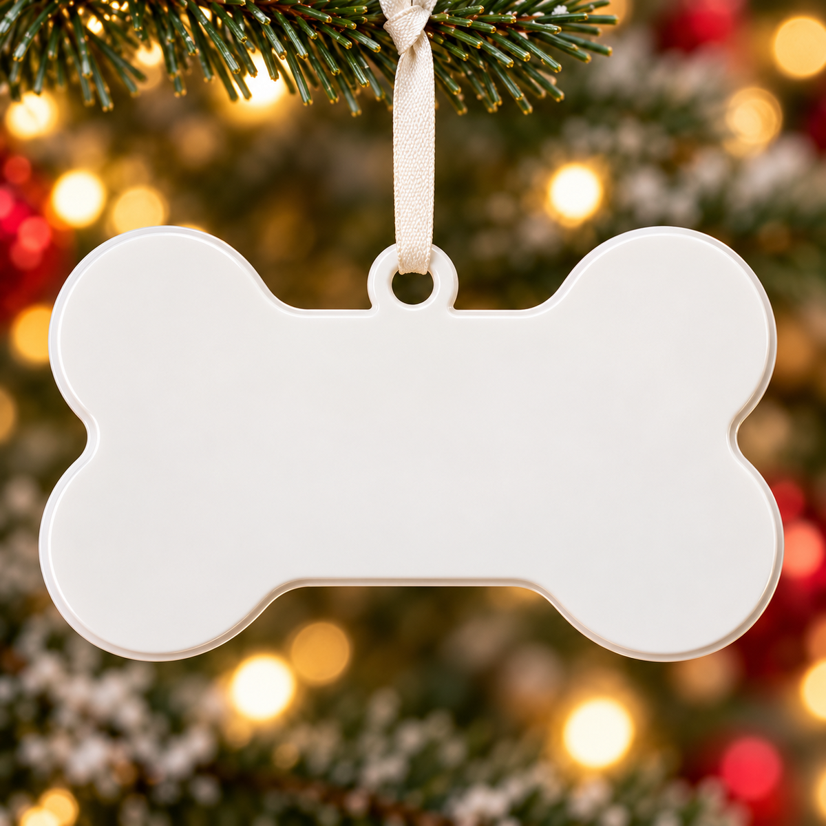 Dog Bone Holiday Keepsake with Knit Beanie Hat and Peppermint Details - 3D Relief Ornament