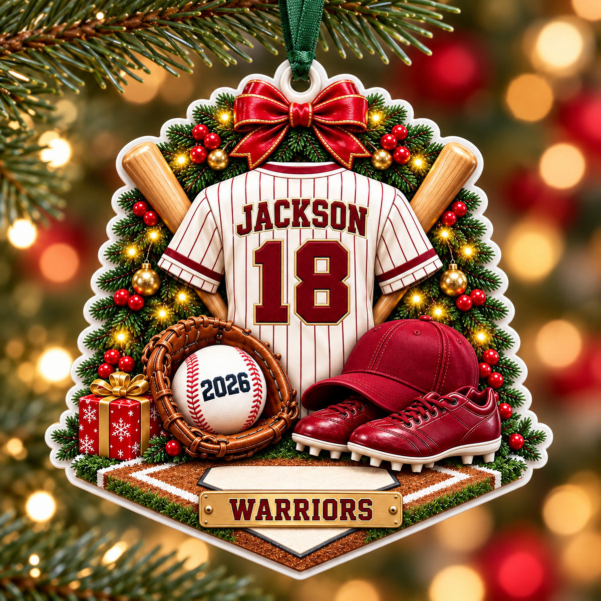 Baseball Player Jersey and Gear Festive Holiday Keepsake - 3D Relief Ornament