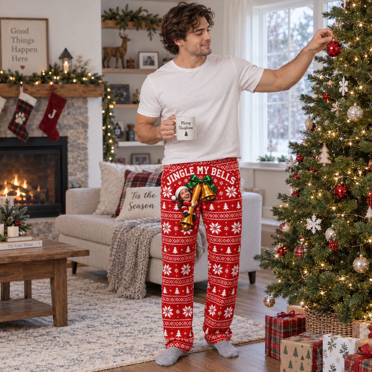 Jingle My Bells Mens Pajama Pants Holiday Fair Isle Lounge Bottoms