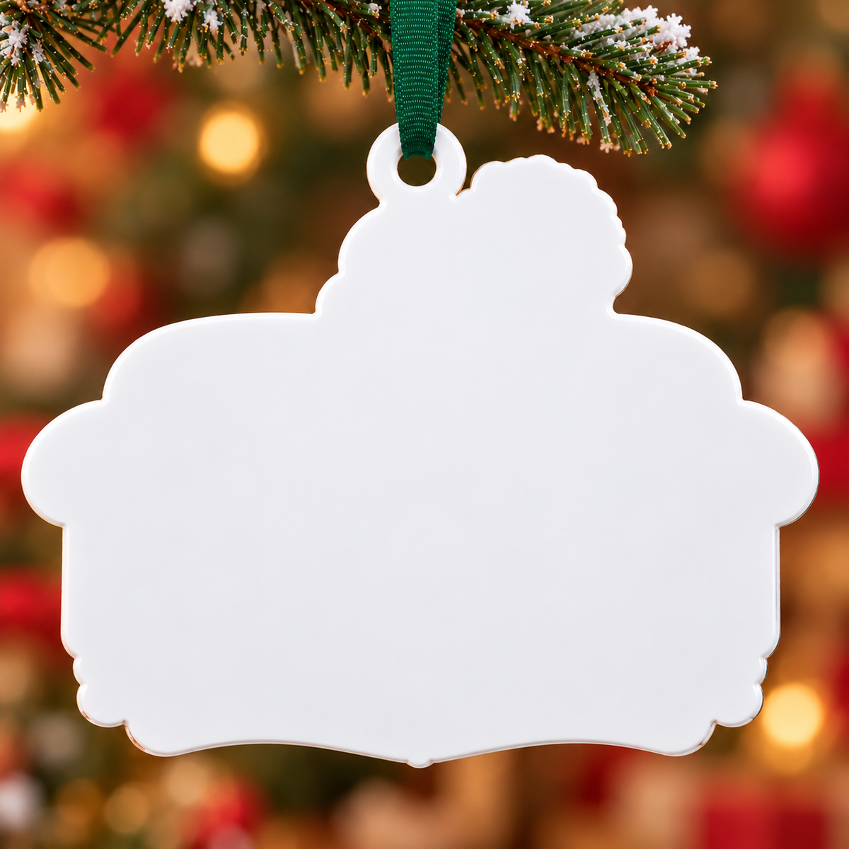 Couple with Cat on Green Tufted Sofa Acrylic Christmas Tree Hanging Decor - 3D Relief Ornament