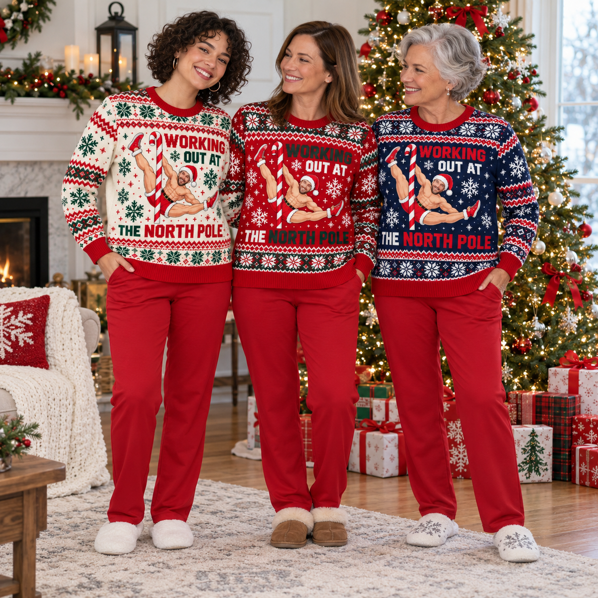 Christmas Sweatshirt Working Out At The North Pole Graphic Crewneck