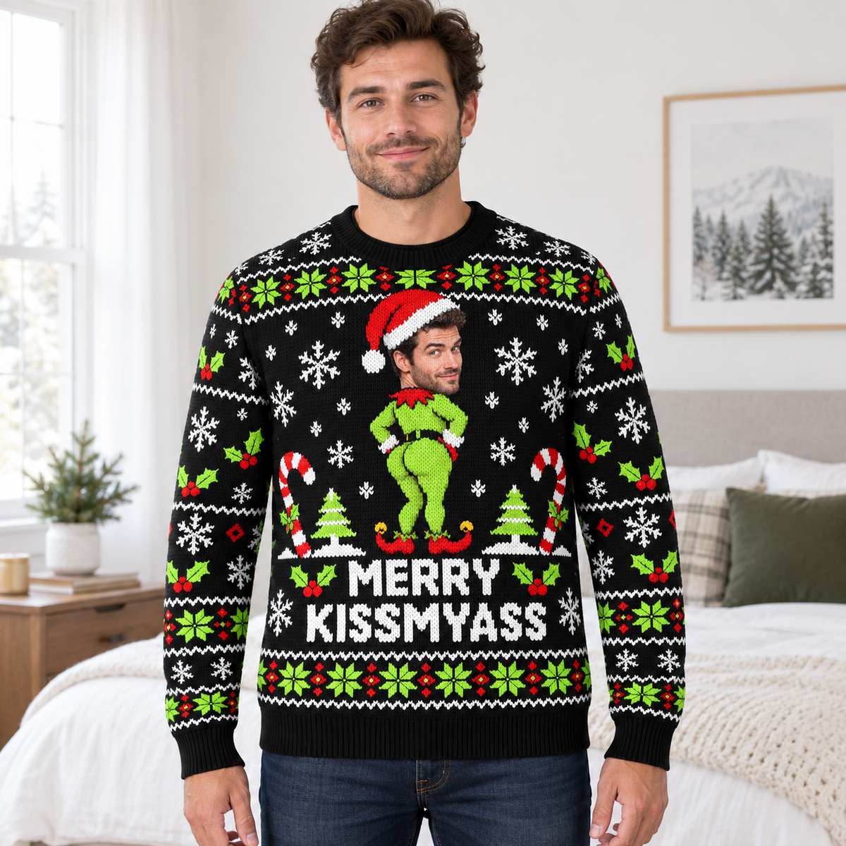 Christmas Sweater Merry Kissmyass Funny Ugly Holiday Pullover