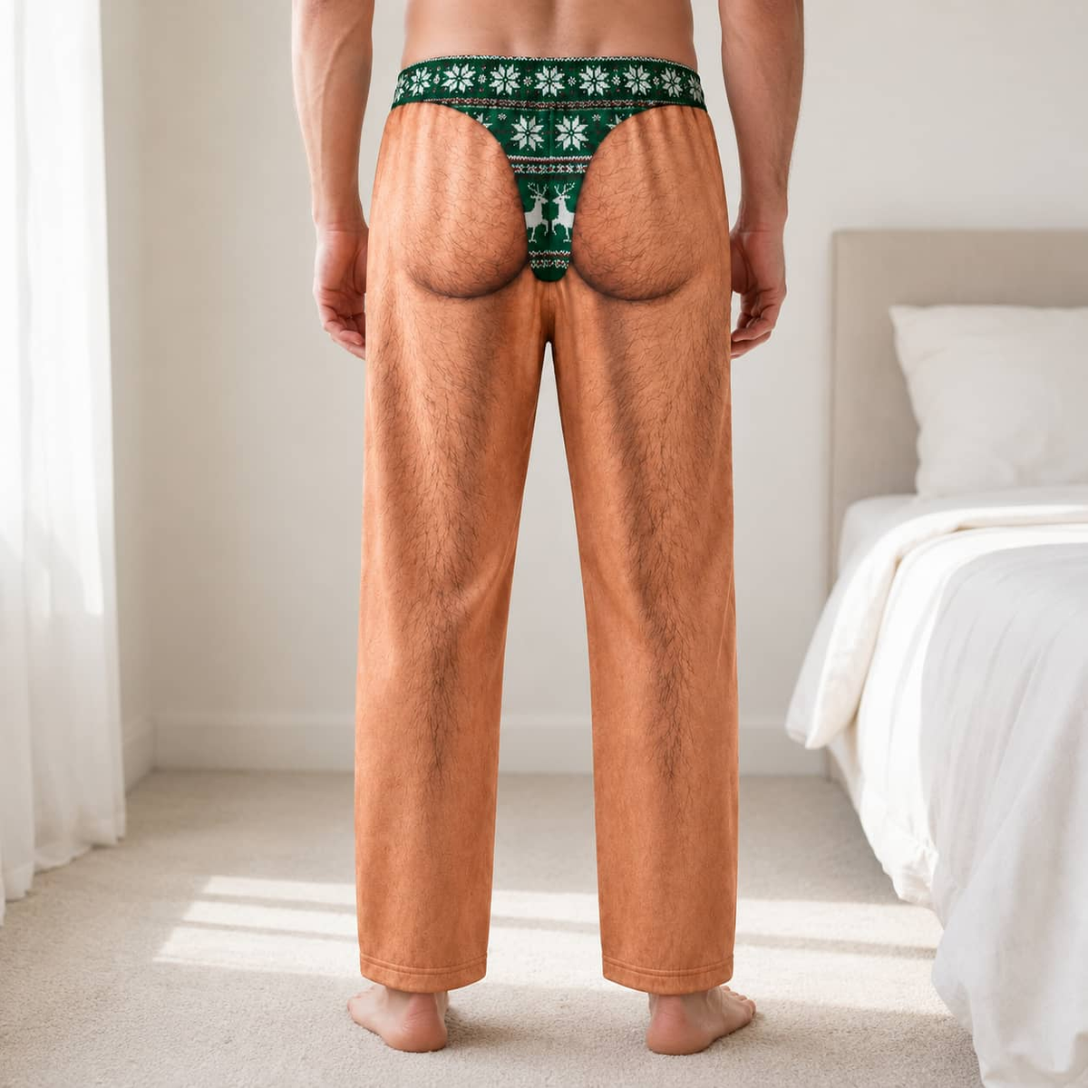 Novelty Pajama Pants Hairy Leg Christmas Thong Print Loungewear