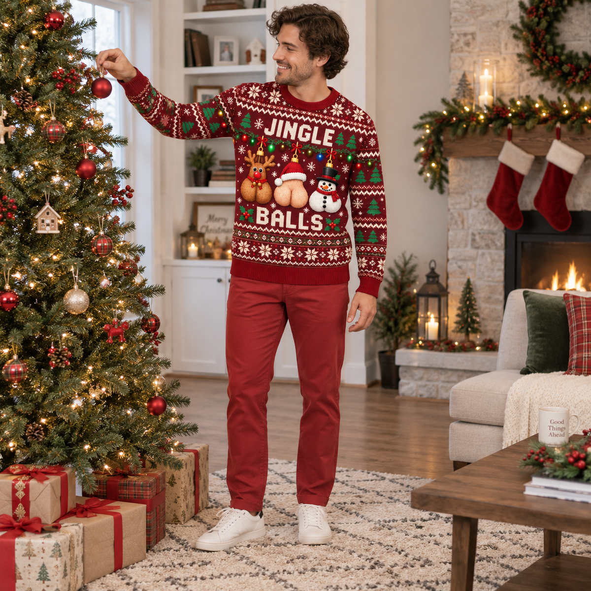 Jingle Balls Ugly Christmas Sweatshirt Funny Adult Holiday Pullover