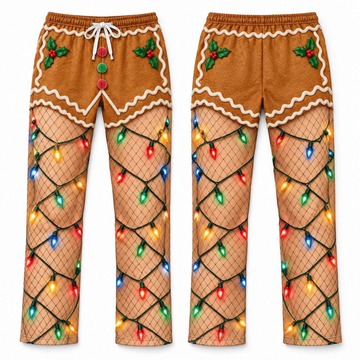 Funny Christmas Pajama Pants String Lights Print Lounge Bottoms
