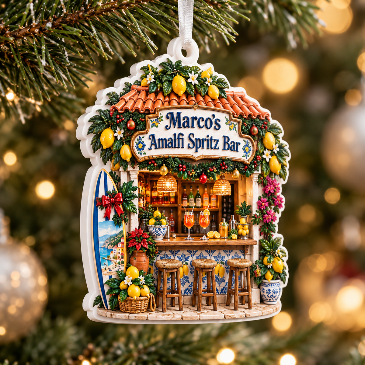 Italian Amalfi Coast Spritz Bar Holiday Hanging Decor - 3D Relief Ornament