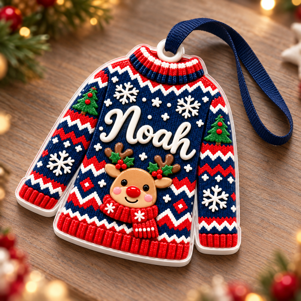Ugly Christmas Sweater Reindeer Pattern Acrylic Holiday Keepsake - 3D Relief Ornament