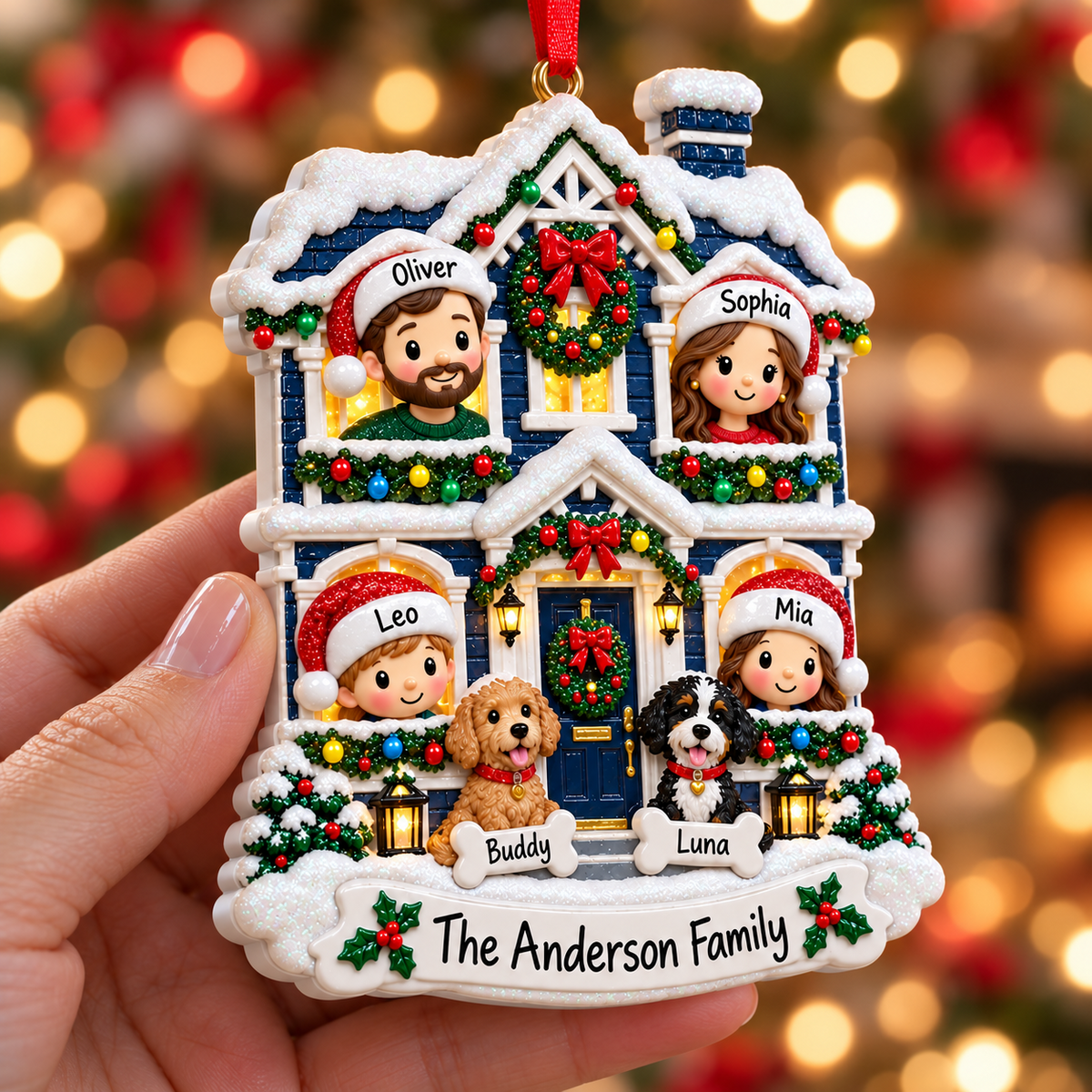 Blank White House Shape Christmas Tree Hanging Plaque with Chimney - 3D Relief Ornament