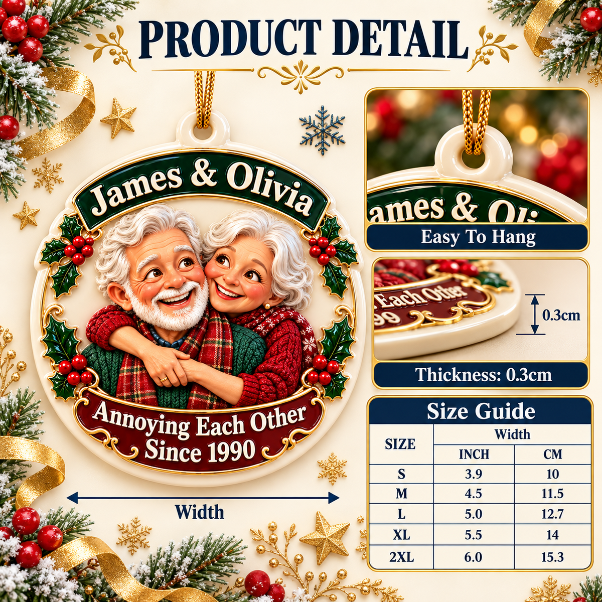 Elderly Couple Annoying Each Other Round Ceramic Holiday Keepsake - 3D Relief Ornament