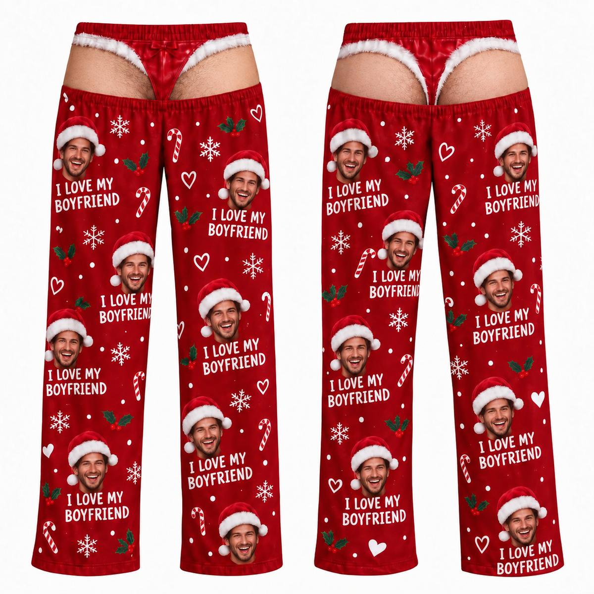 Men Novelty Cutout Pajama Pants Red Christmas Holiday Lounge Trousers