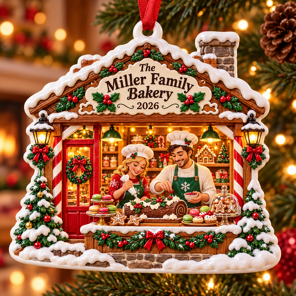 Christmas Gingerbread Bakery Shop House Hanging Holiday Keepsake - 3D Relief Ornament
