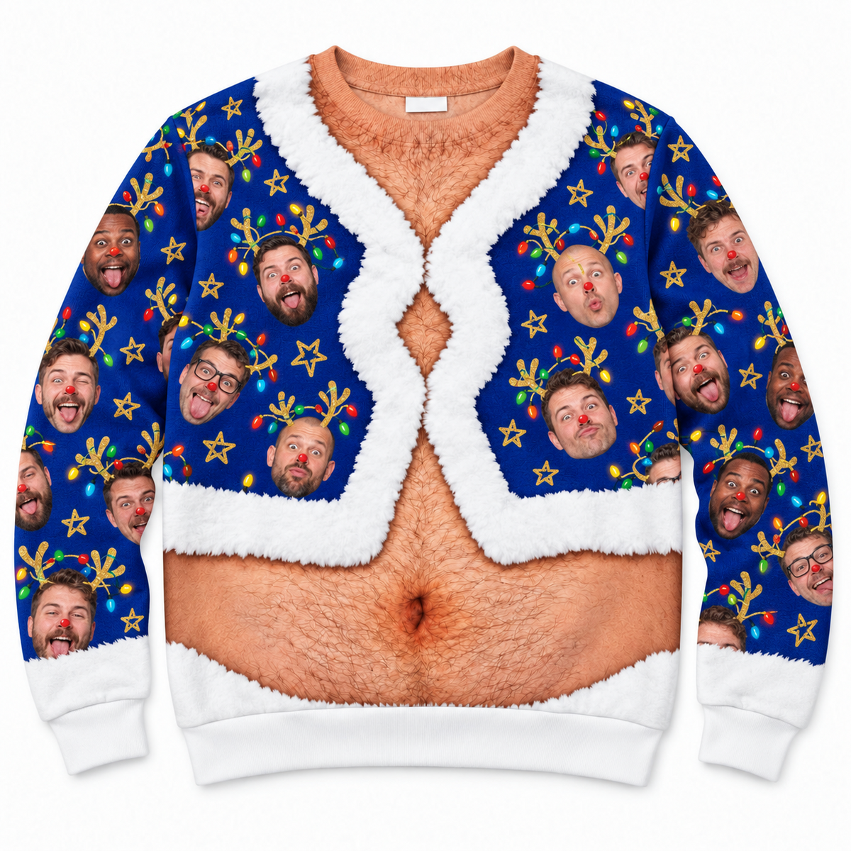 Hairy Chest Christmas Sweatshirt Faux Fur Cardigan Print Pullover
