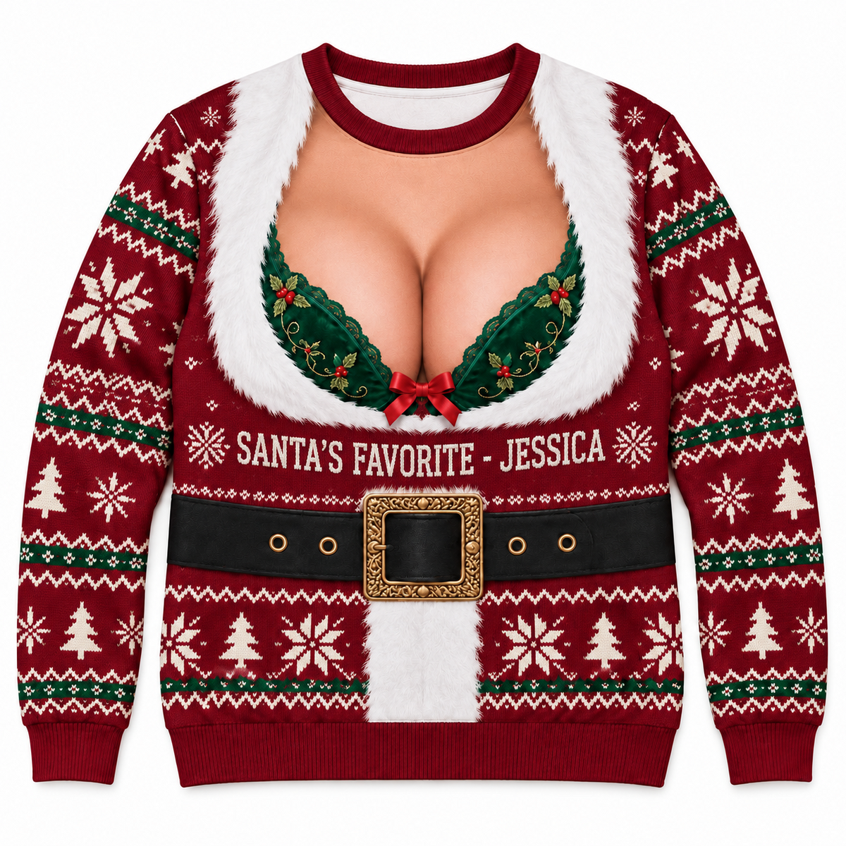 Ugly Christmas Sweatshirt Faux Cleavage Bra Graphic Gag Pullover