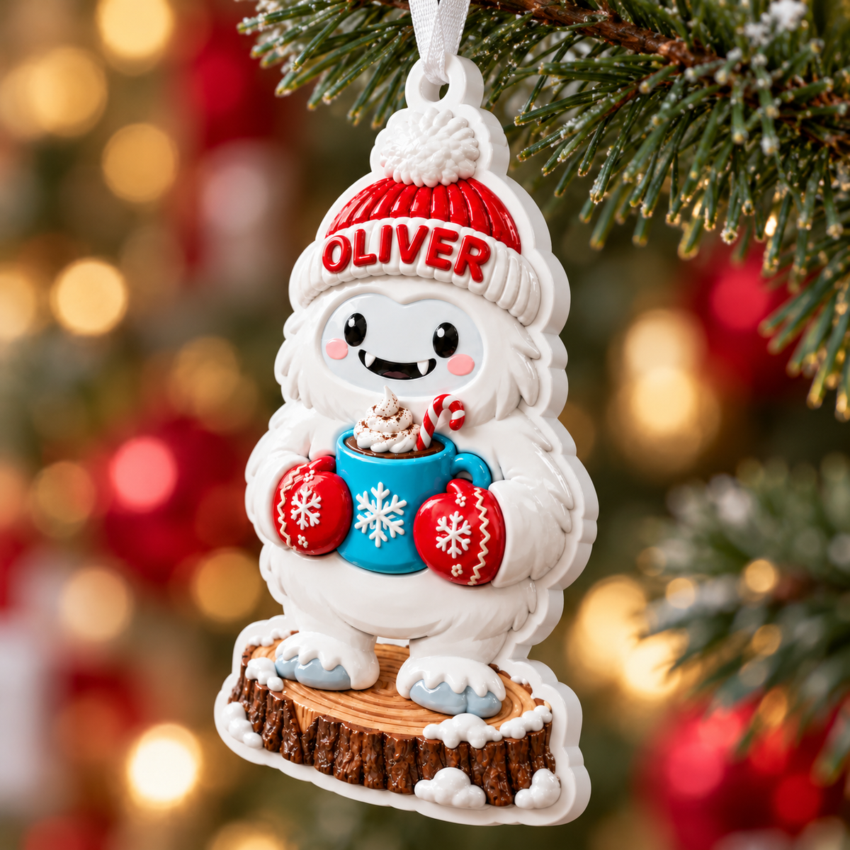 Abominable Snowman Yeti with Hot Cocoa Holiday Tree Accent - 3D Relief Ornament