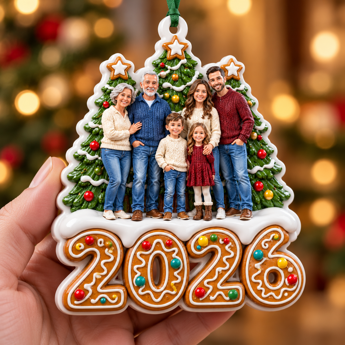 Family Christmas Tree Gingerbread 2026 Year Hanging Keepsake - 3D Relief Ornament
