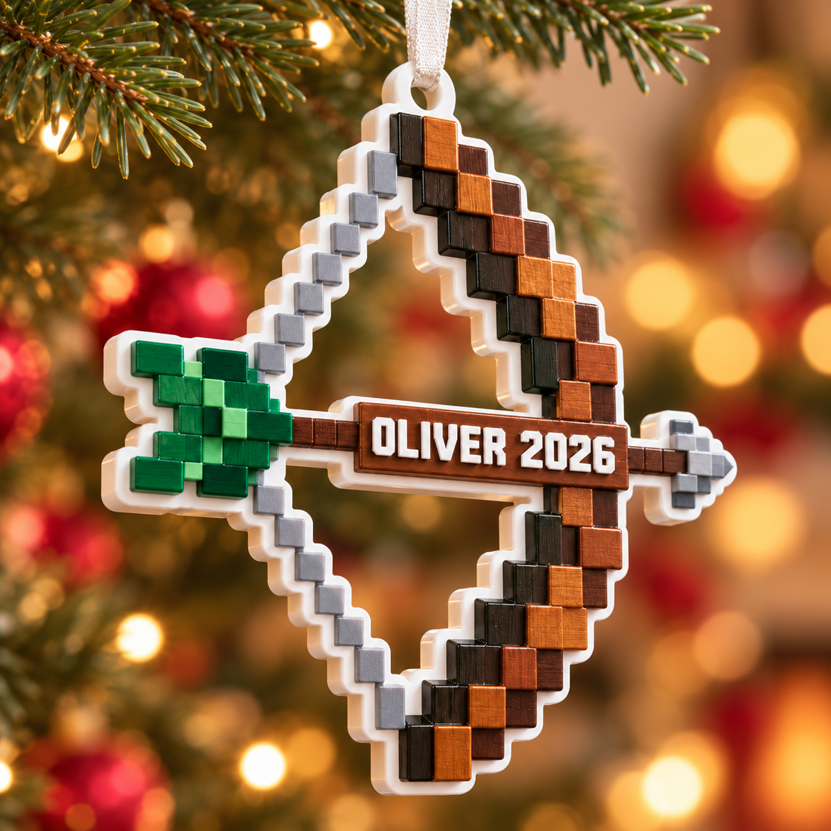 Pixel Art Bow and Arrow Holiday Tree Hanging Decor - 3D Relief Ornament