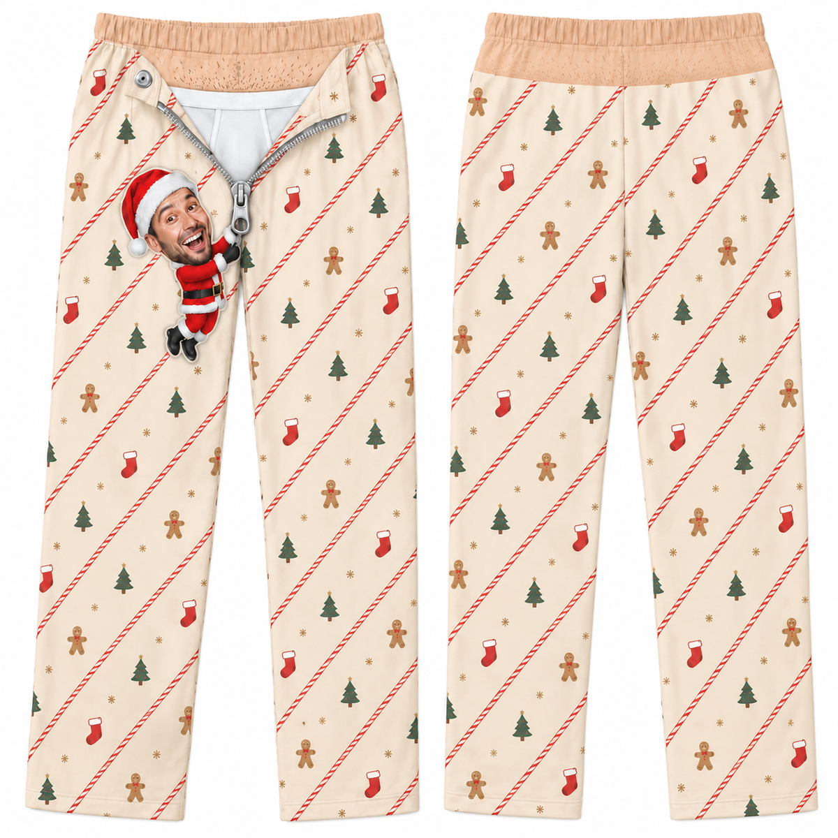Mens Christmas Pajama Pants Novelty Zipper Print Holiday Loungewear