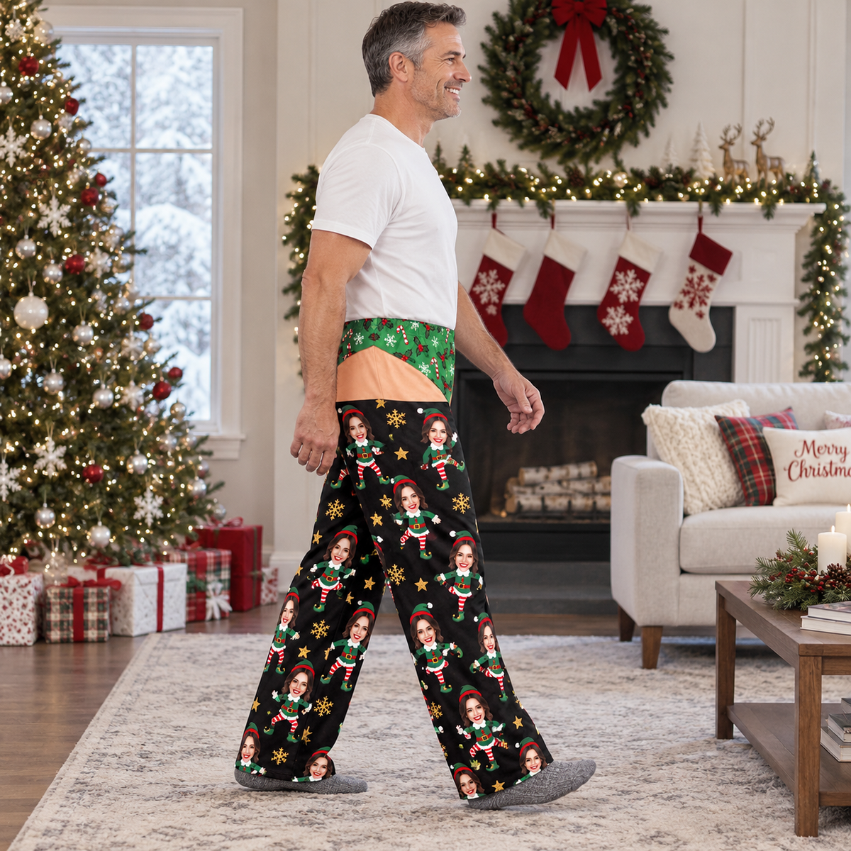 Mens Holiday Pajama Pants, Novelty Christmas Graphic Lounge Bottoms