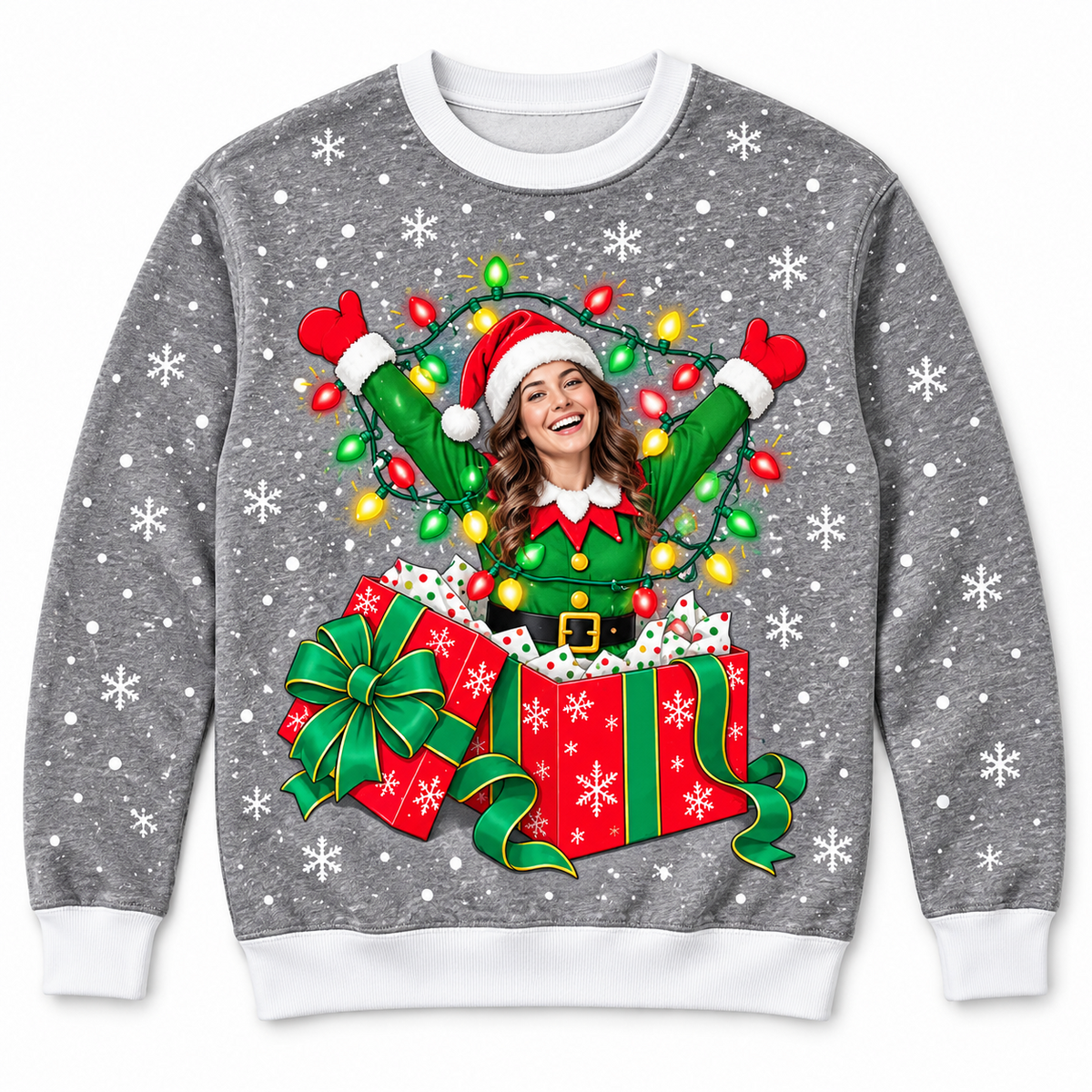 Christmas Sweatshirt Man in Wrapped Present Box Holiday Crewneck
