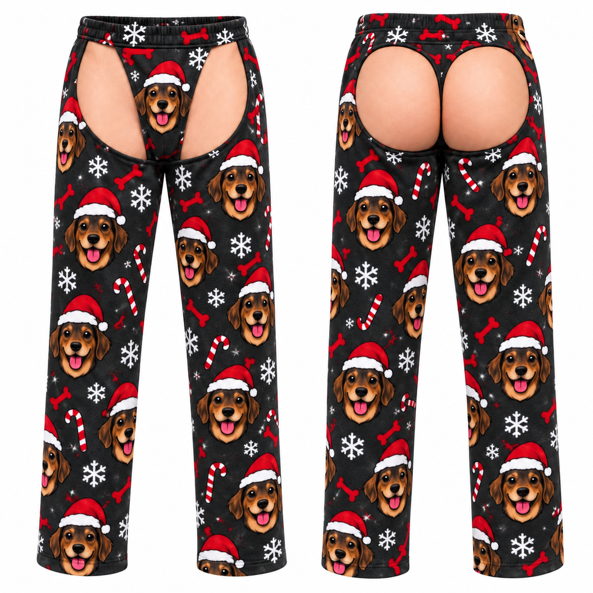 Men's Christmas Corgi Cutout Pajama Pants Light Blue Novelty Chaps
