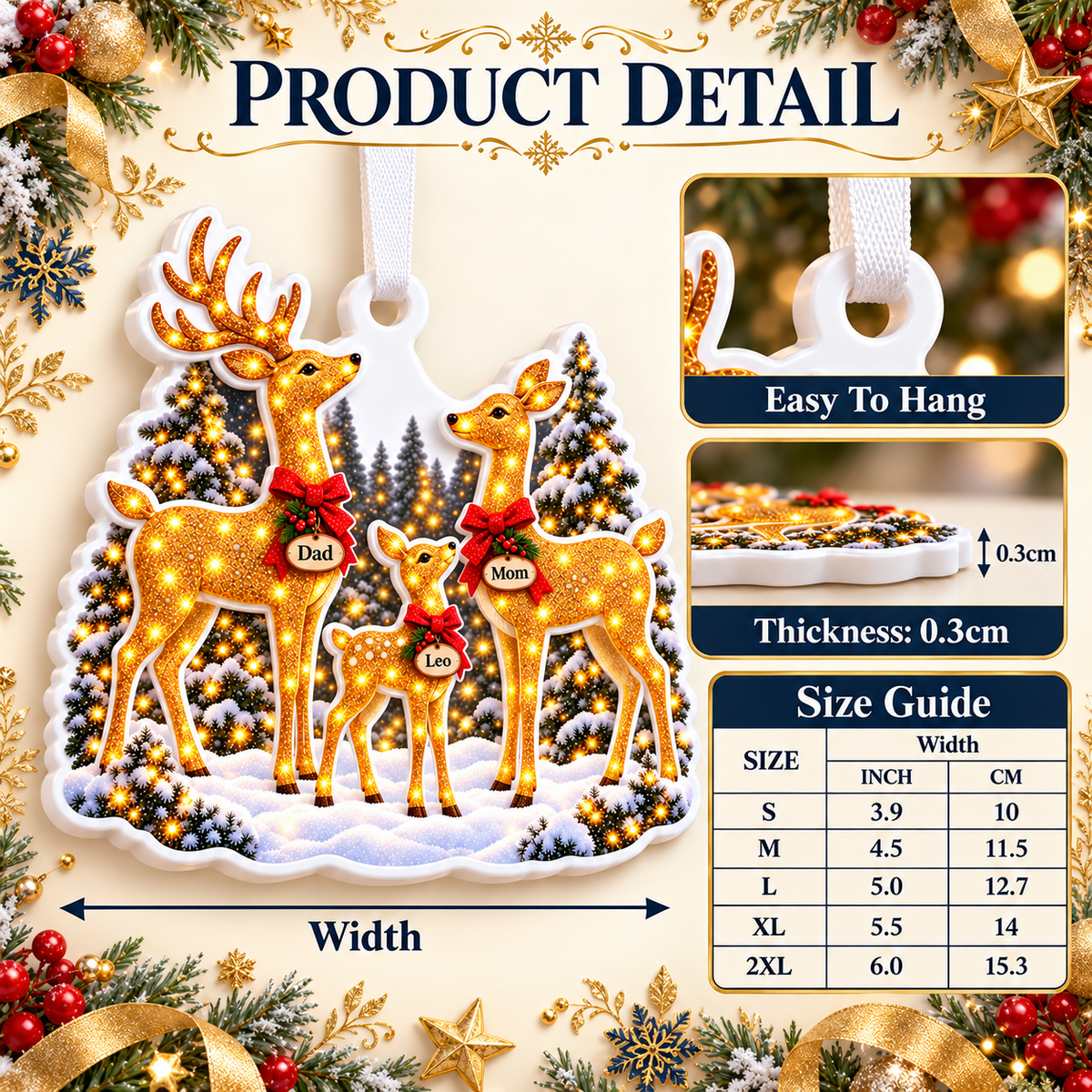 Family Deer in Snowy Pine Forest Acrylic Christmas Keepsake - 3D Relief Ornament