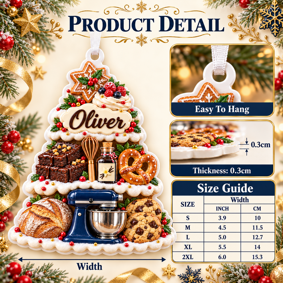 Baking Theme Christmas Tree Shape Stand Mixer and Pastries Hanging Decor - 3D Relief Ornament