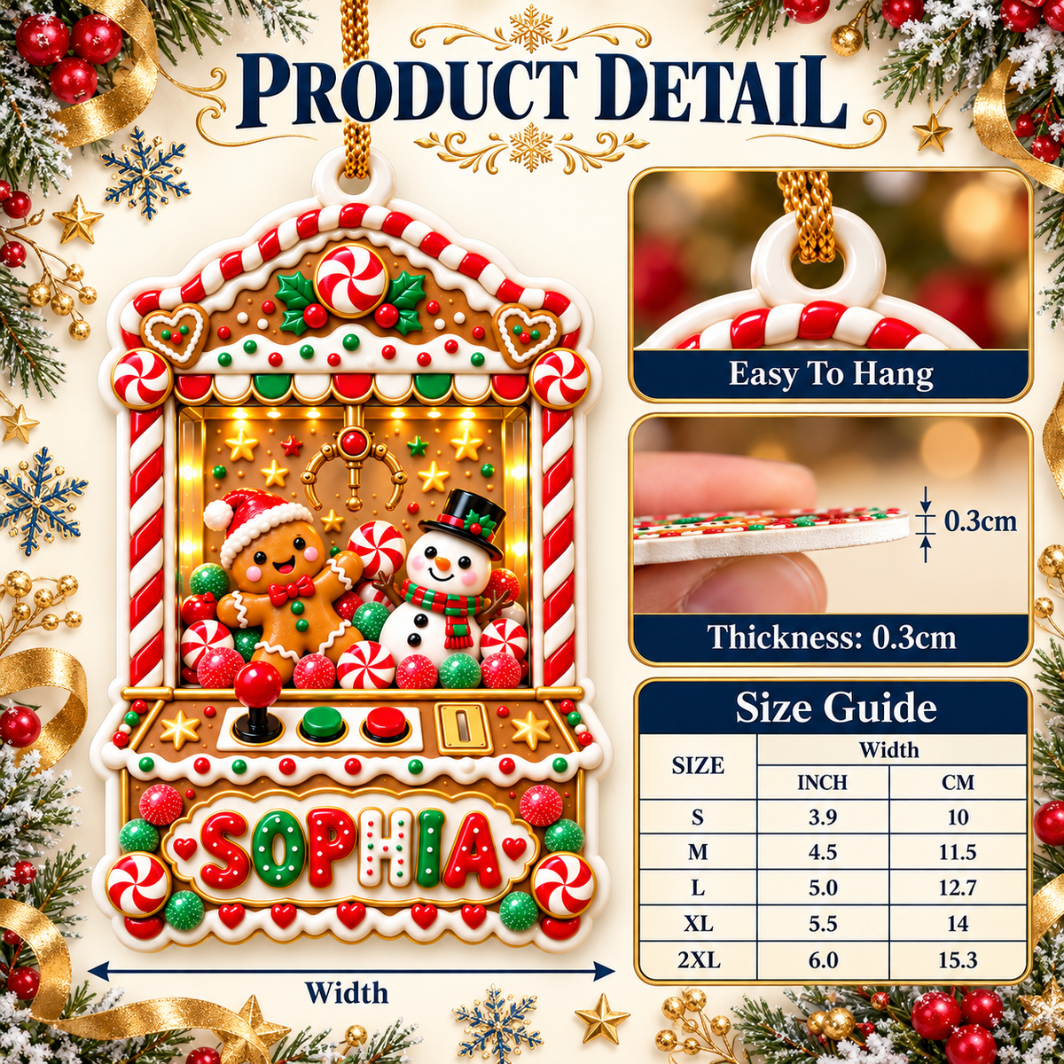 Christmas Gingerbread Claw Machine Acrylic Hanging Holiday Decoration - 3D Relief Ornament
