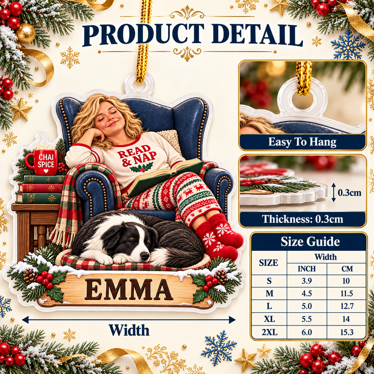 Cozy Woman Reading in Armchair with Sleeping Dog Acrylic Hanging Holiday Plaque - 3D Relief Ornament