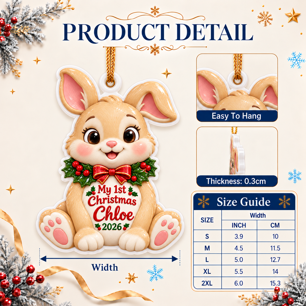 Baby Bunny First Christmas Acrylic Holiday Keepsake - 3D Relief Ornament