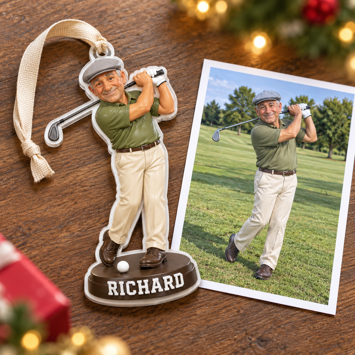 Male Golfer Figurine Acrylic Hanging Keepsake with Ribbon - 3D Relief Ornament