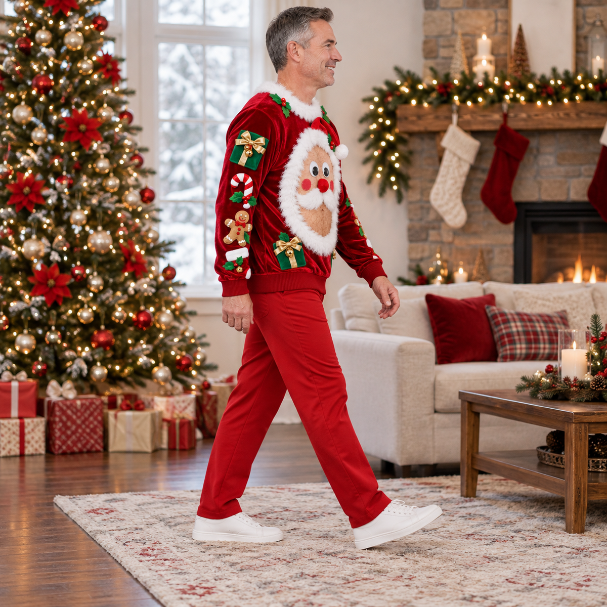 Funny Christmas Sweatshirt Hairy Belly Graphic Ugly Holiday Pullover