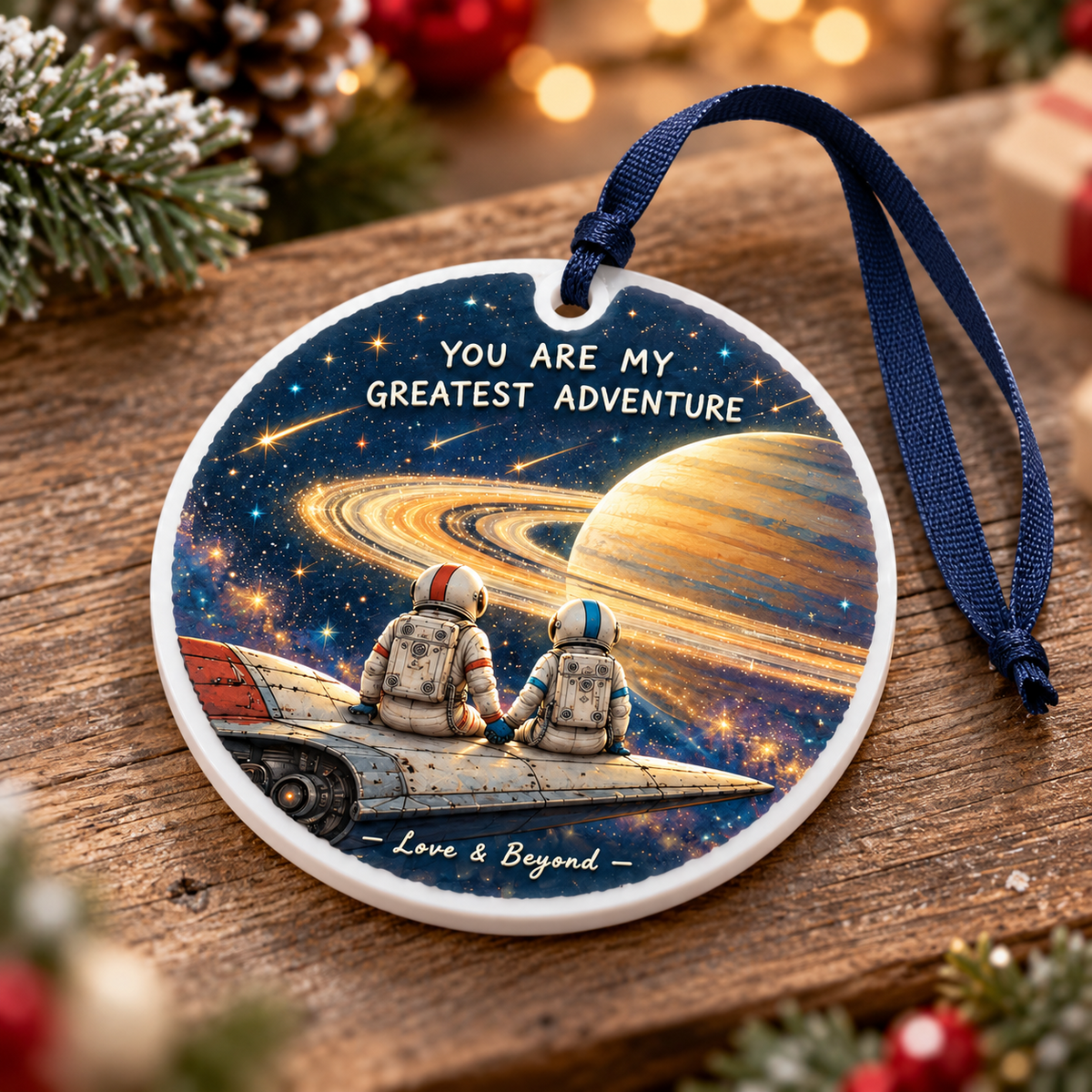 Astronaut Couple You Are My Greatest Adventure Ceramic Disc - 3D Relief Ornament