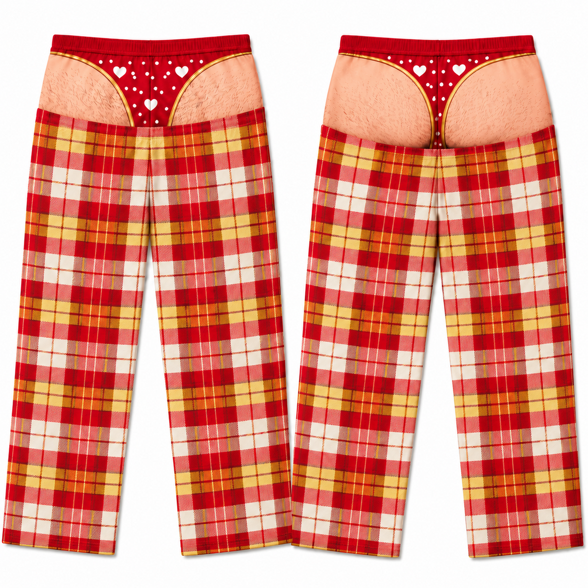 Plaid Pajama Pants with Faux Underwear Print Holiday Lounge Bottoms