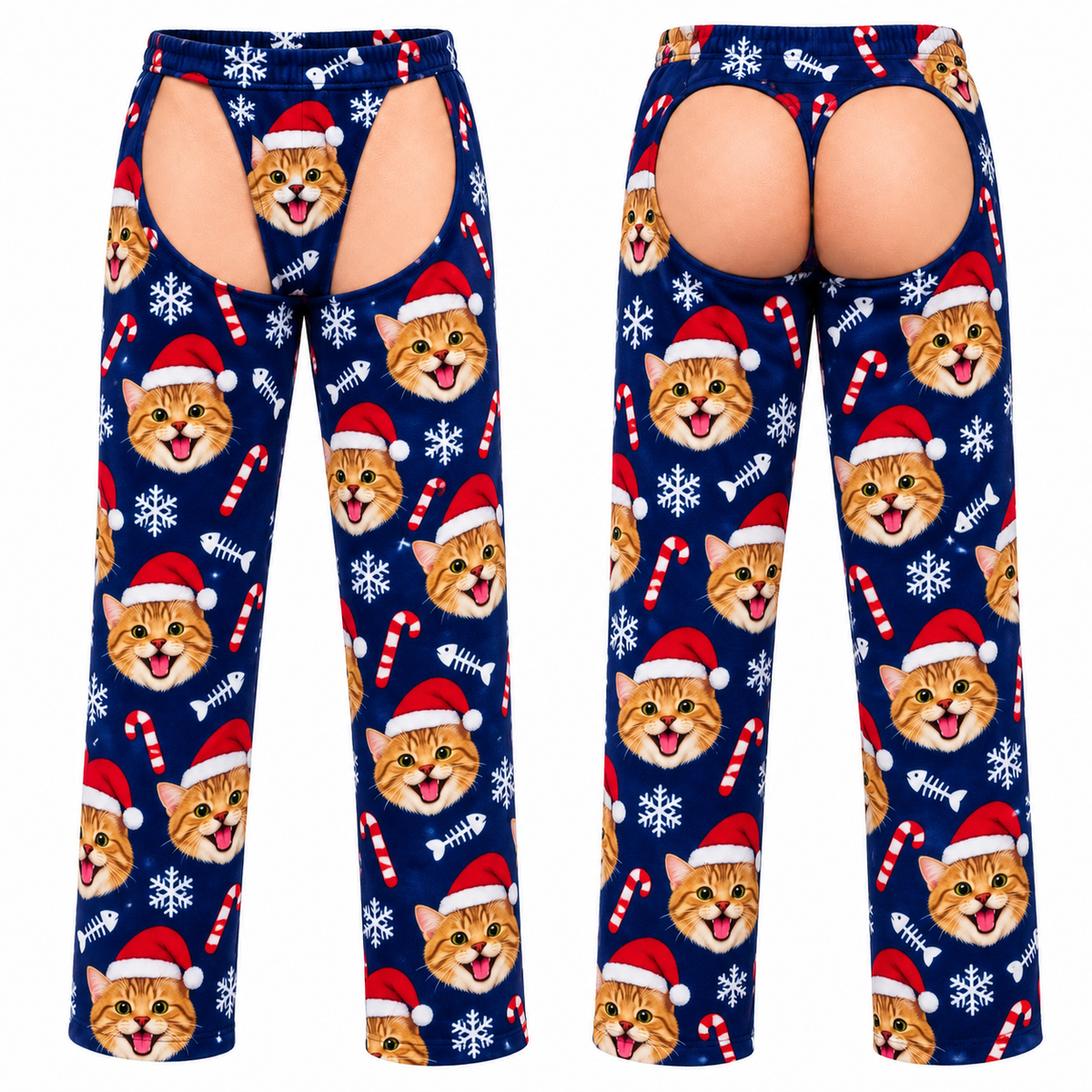 Men's Christmas Corgi Cutout Pajama Pants Light Blue Novelty Chaps