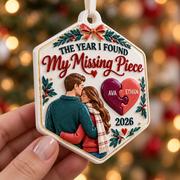 Couple Missing Piece Puzzle Heart Hexagonal Christmas Tree Keepsake - 3D Relief Ornament