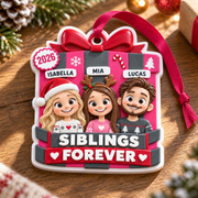 Siblings Forever Christmas Present Box Holiday Hanging Keepsake - 3D Relief Ornament