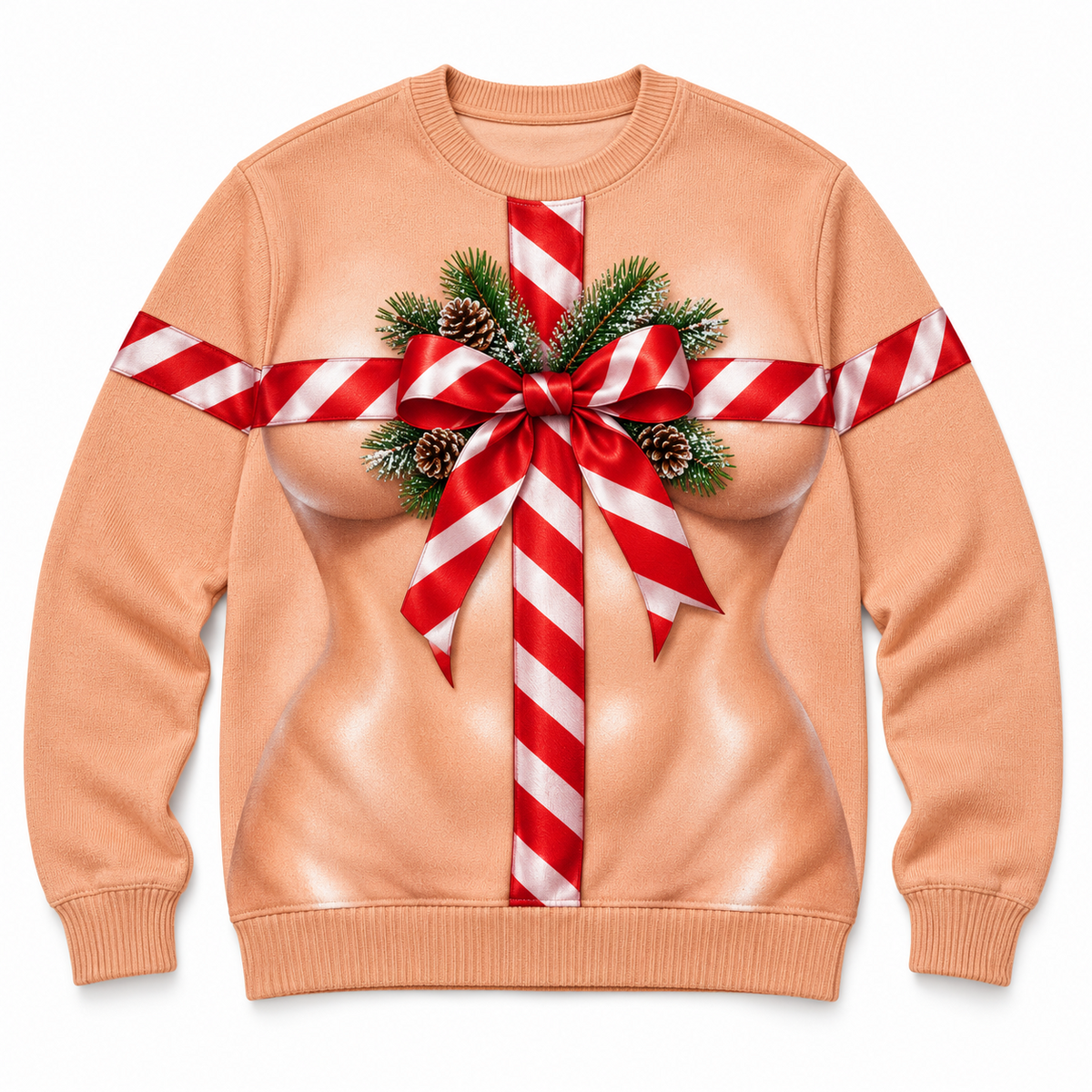 Funny Christmas Sweatshirt, Ribbon Bow Graphic Crewneck Pullover