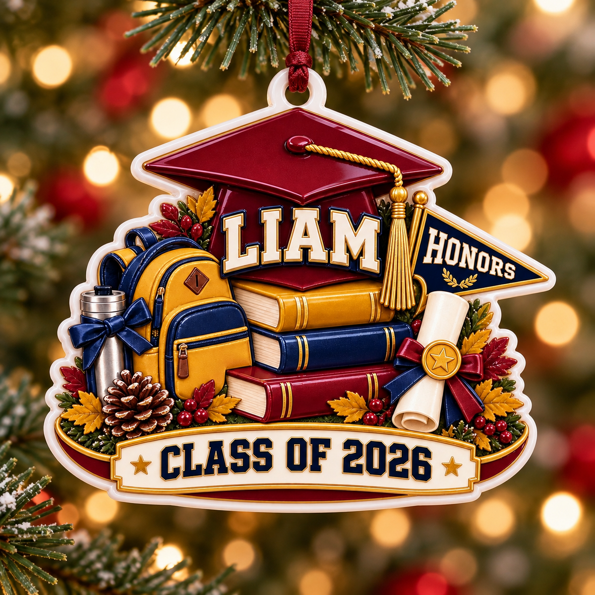 Class of 2026 Academic Graduation Cap and Books Commemorative Keepsake - 3D Relief Ornament