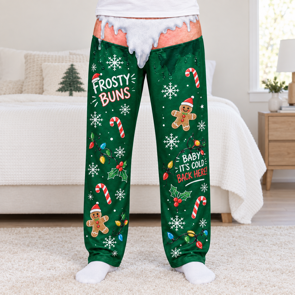Mens Christmas Pajama Pants Frosty Buns Novelty Holiday Lounge Bottoms